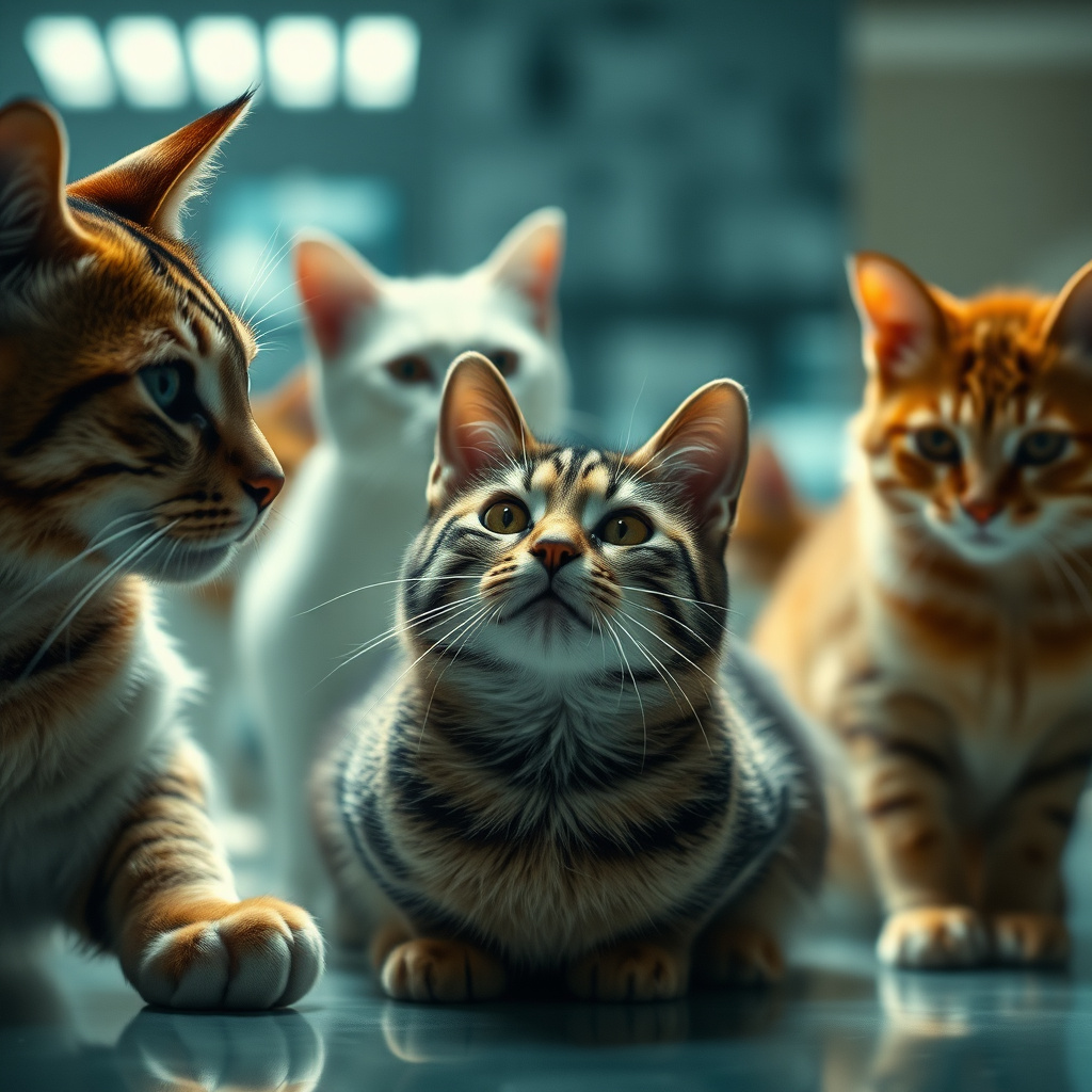 高端实验室与活力猫咪背景