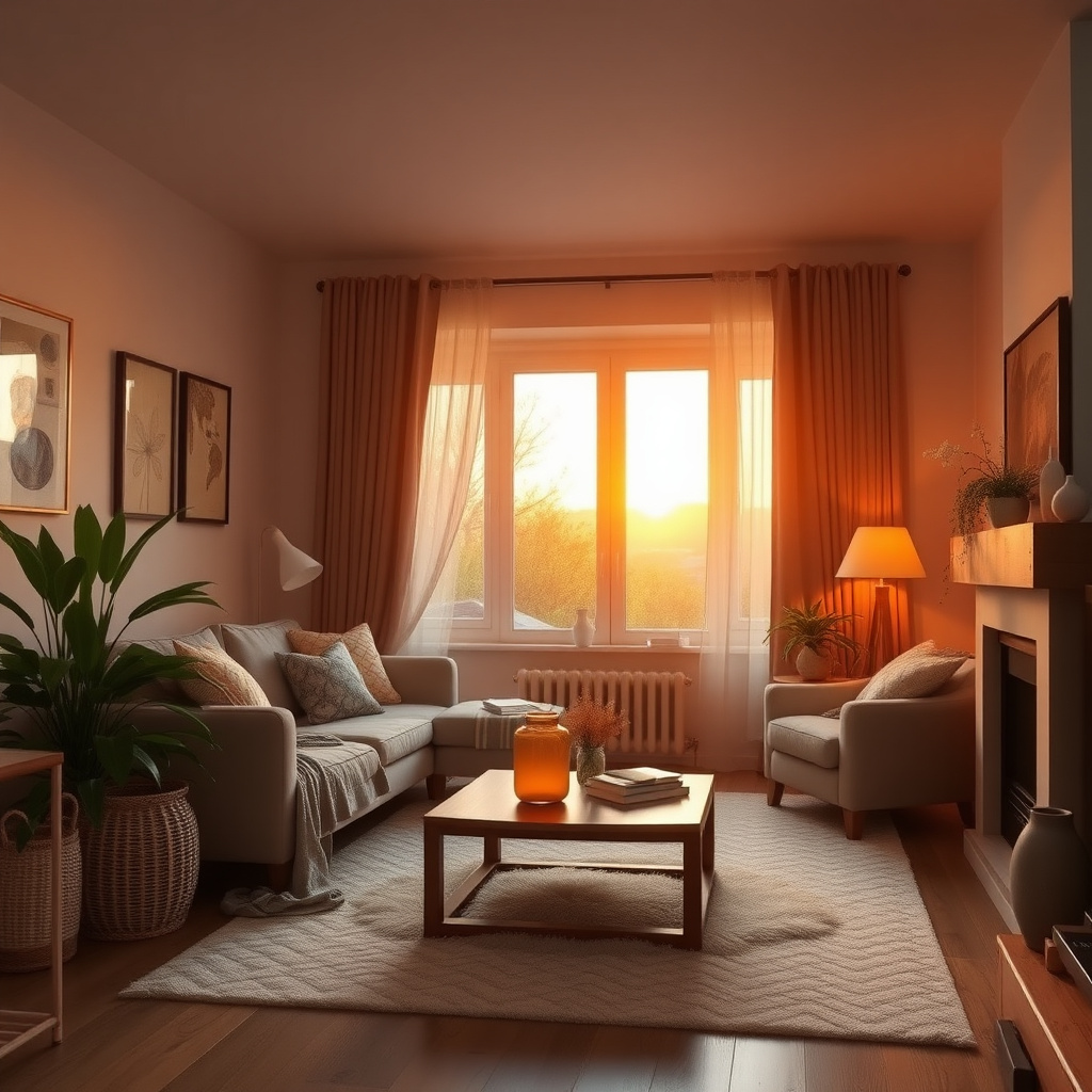 Warm home environment with sunset light
