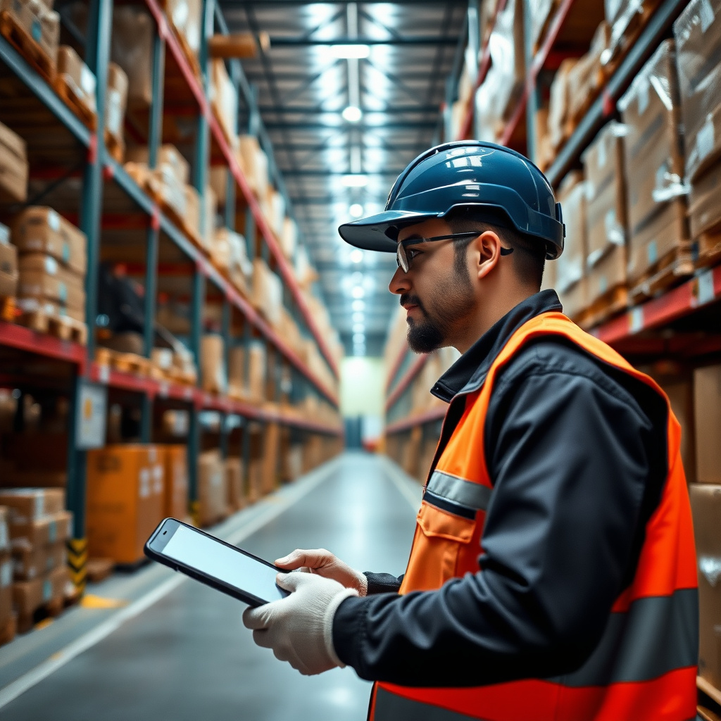 Logistics worker in automated warehouse