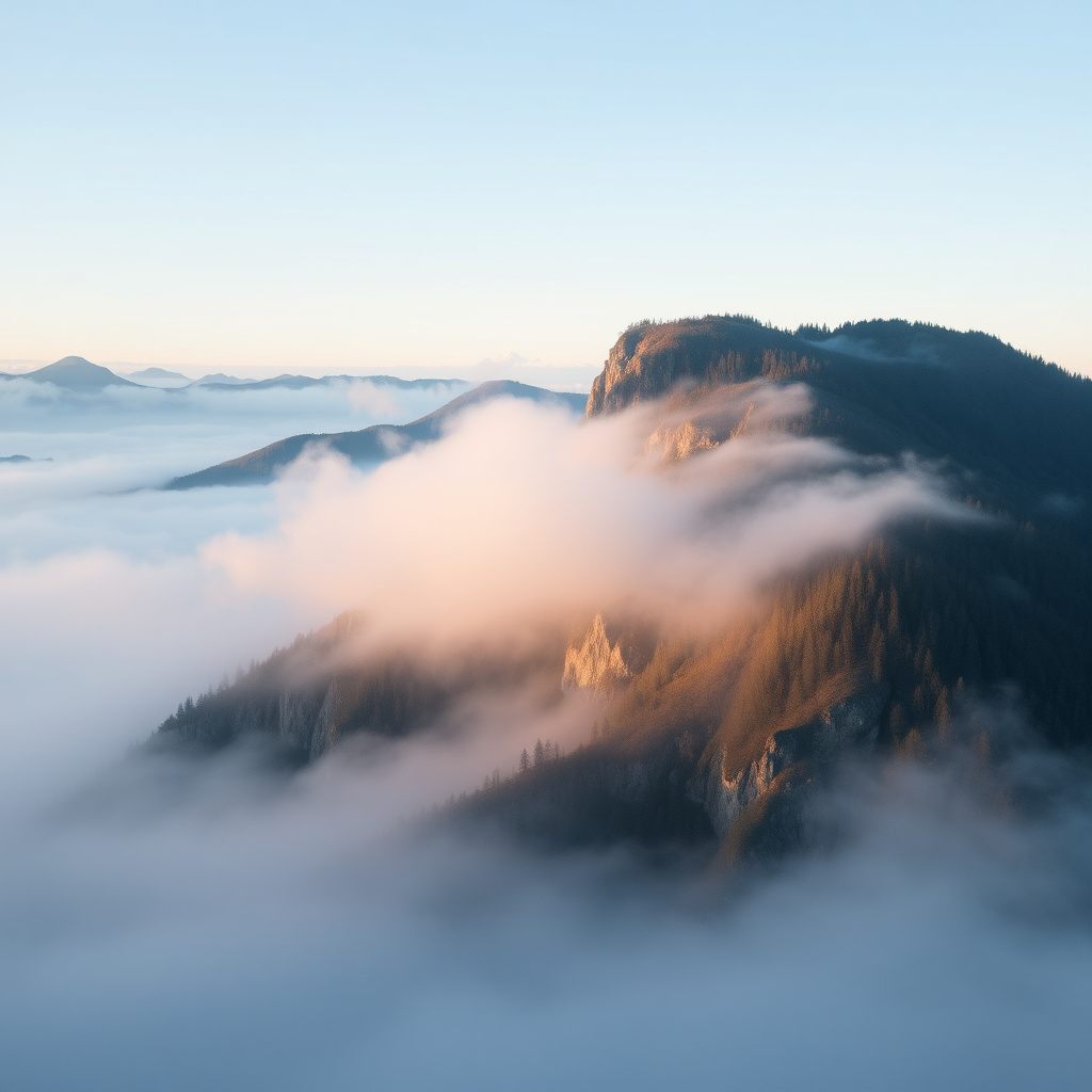Peaceful mountain with fog