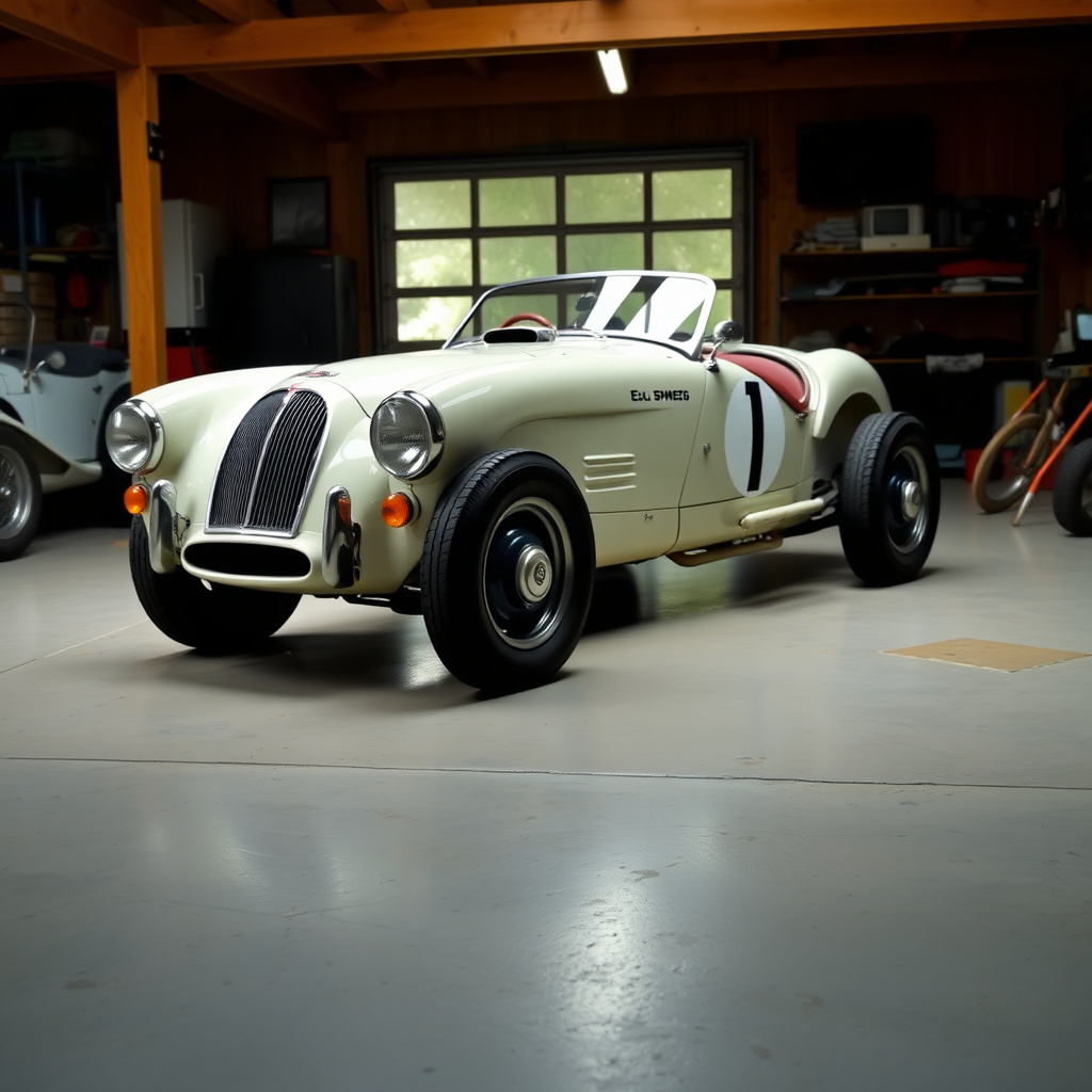 Vintage classic racing car in a garage