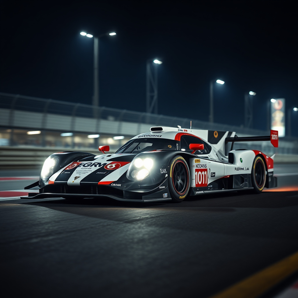 LeMans endurance racing car at night