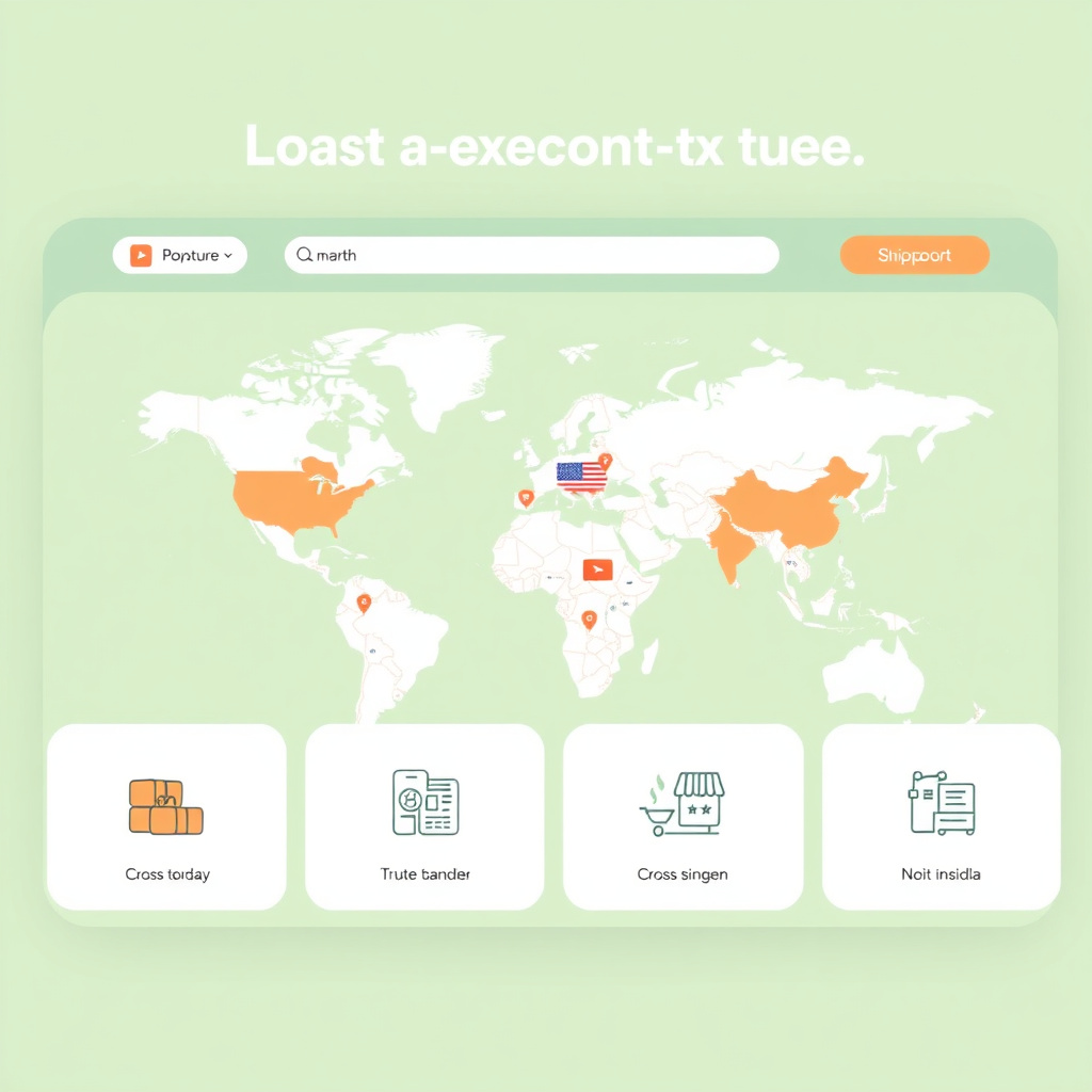 Global e-commerce platform interface showing cross-border shipping and multi-language support