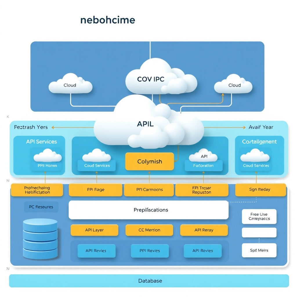 Advanced technology architecture diagram showcasing cloud services, API layers, and database systems