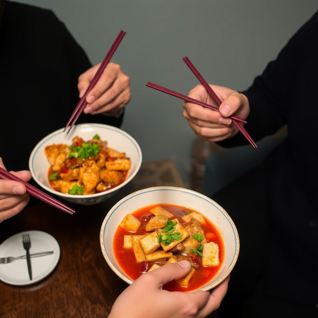 Two people set menu featuring spicy chicken and mapo tofu
