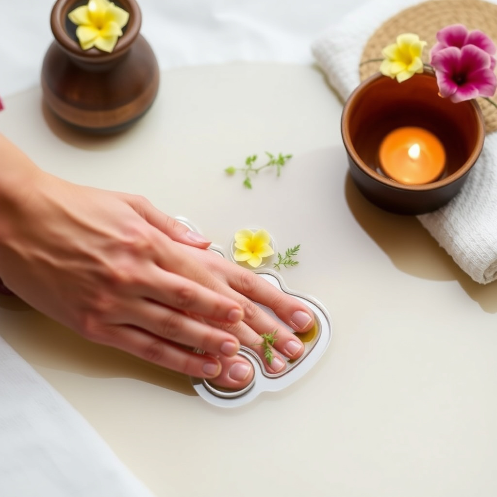 Traditional foot massage with herbal water