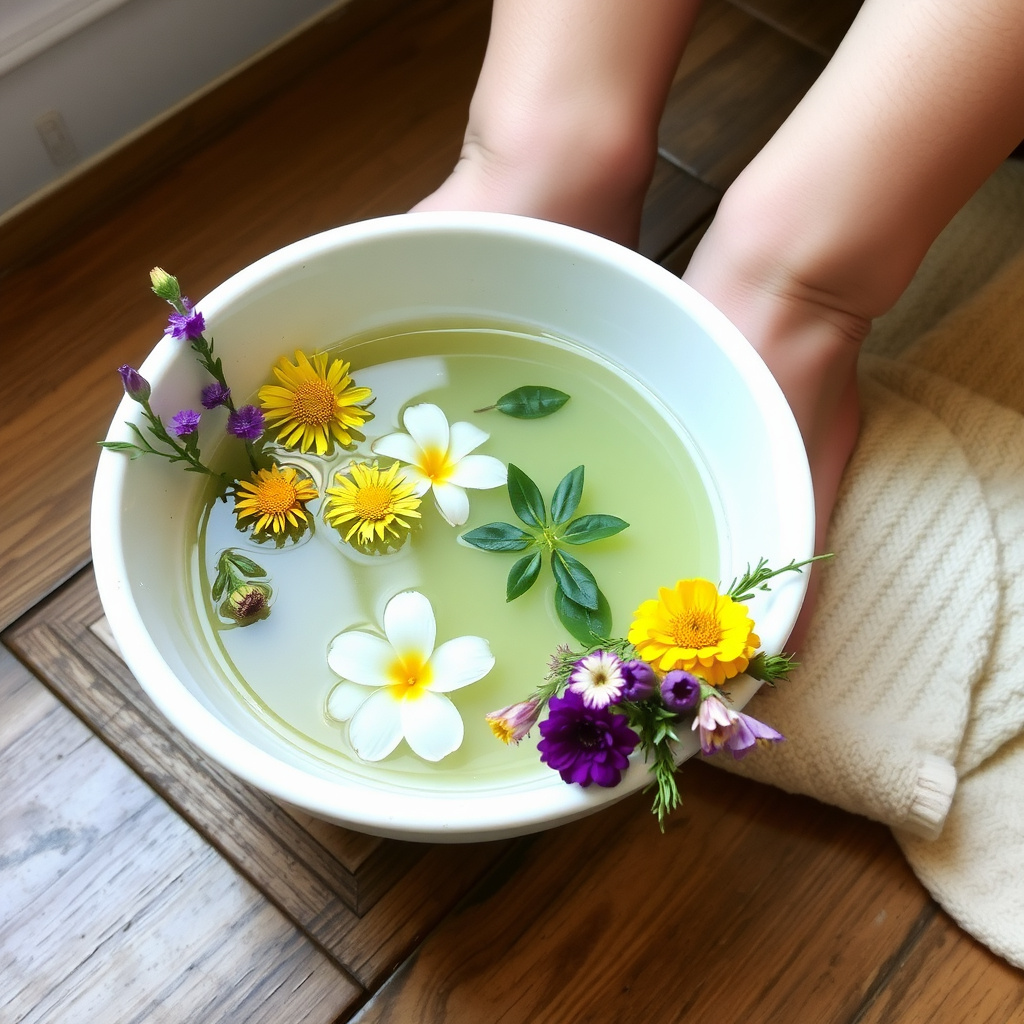 Herbal foot bath bowl with flowers