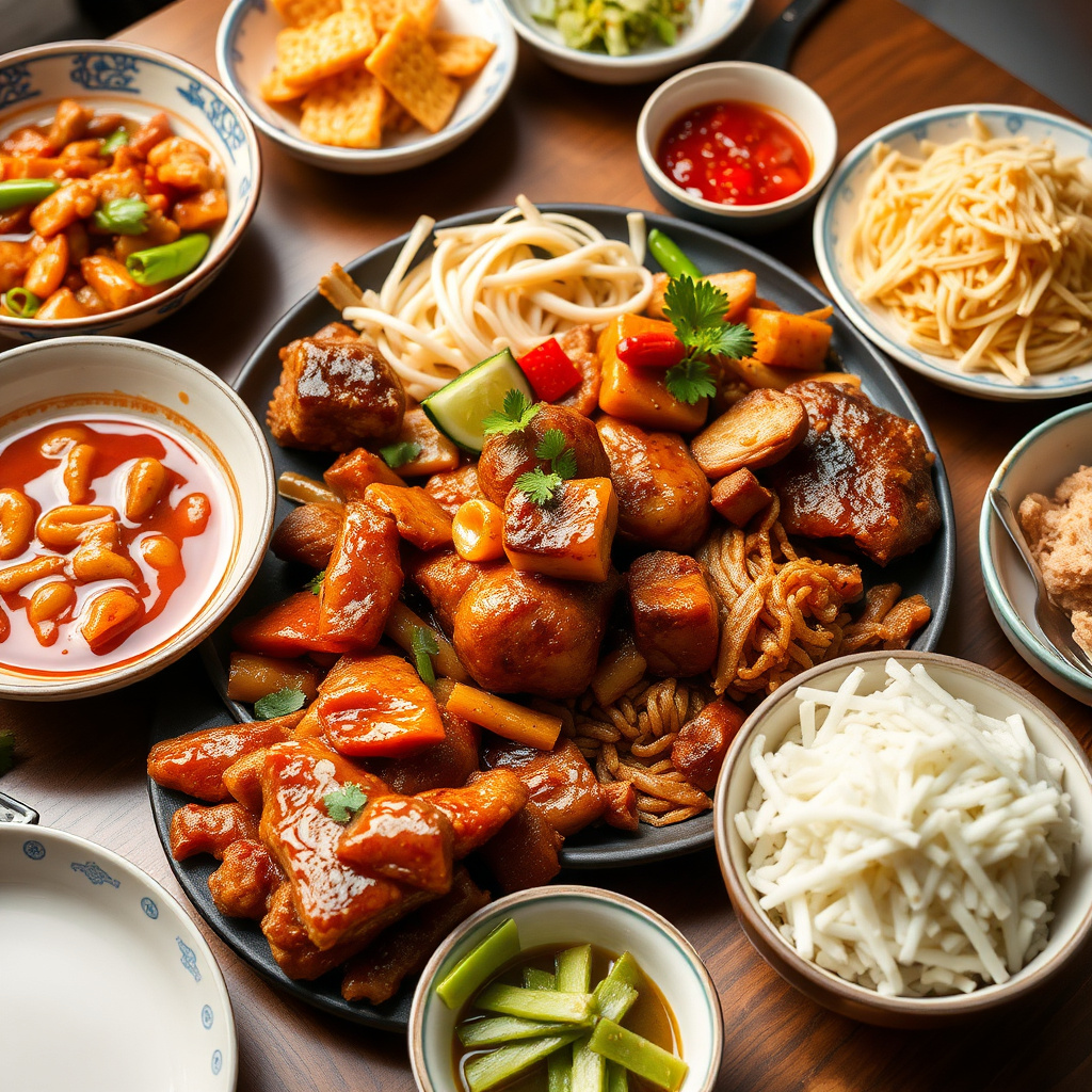 Delicious authentic Chinese cuisine spread