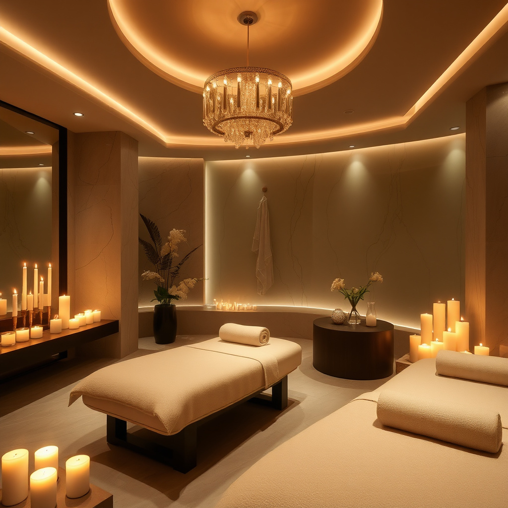 Elegant spa interior with candles and relaxing atmosphere
