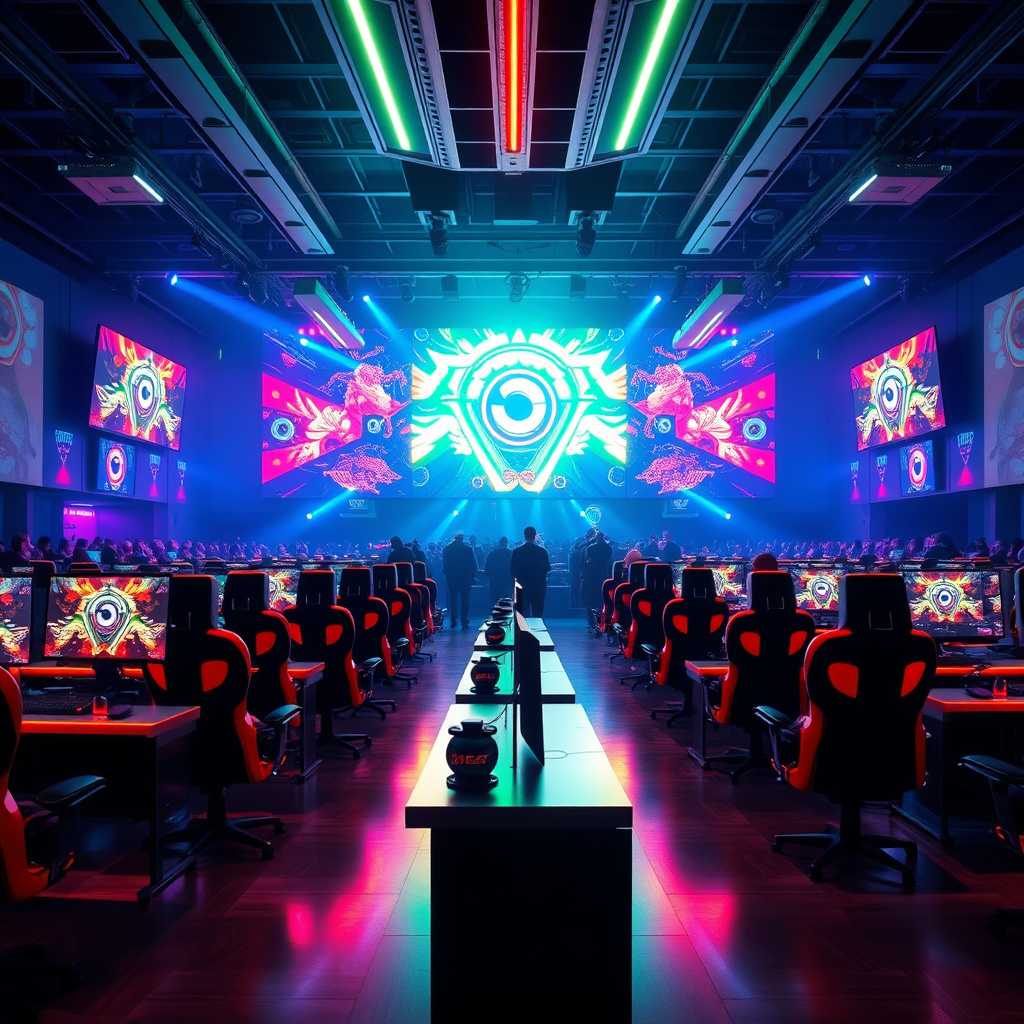 Esports Arena with bright neon lights