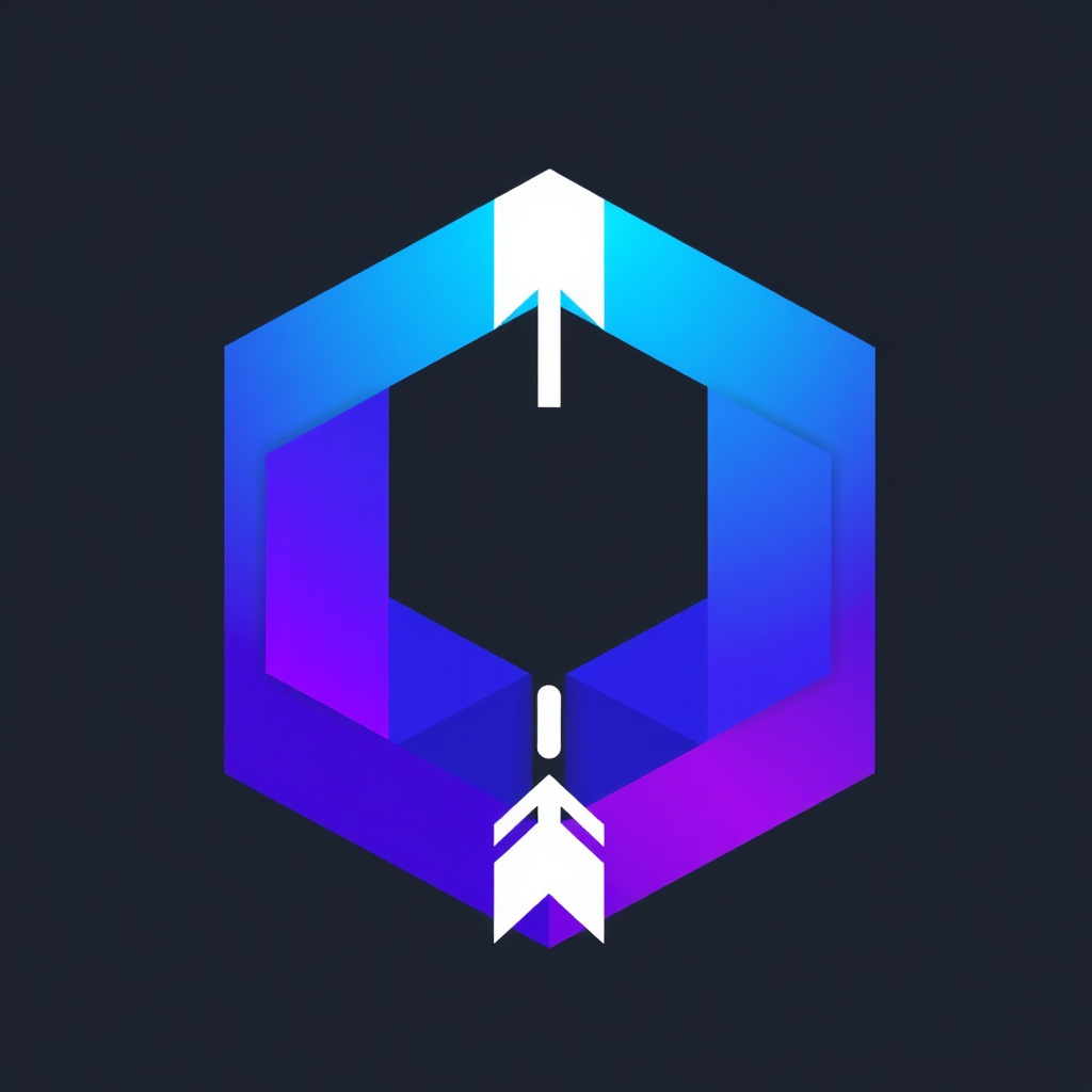 Modern tech logo with blue-purple gradient geometric shape and white arrow decoration