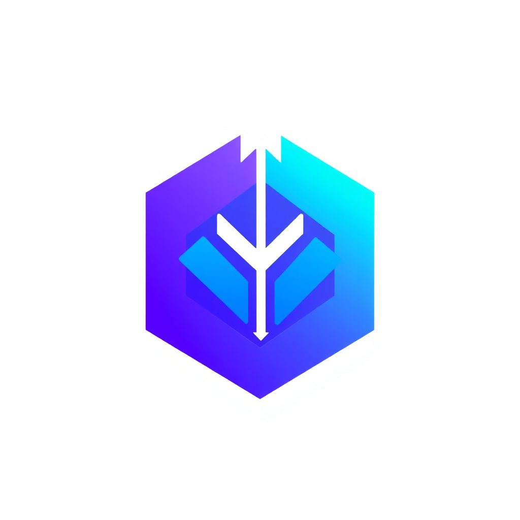 Modern tech logo with blue-purple gradient geometric shape and white arrow decoration
