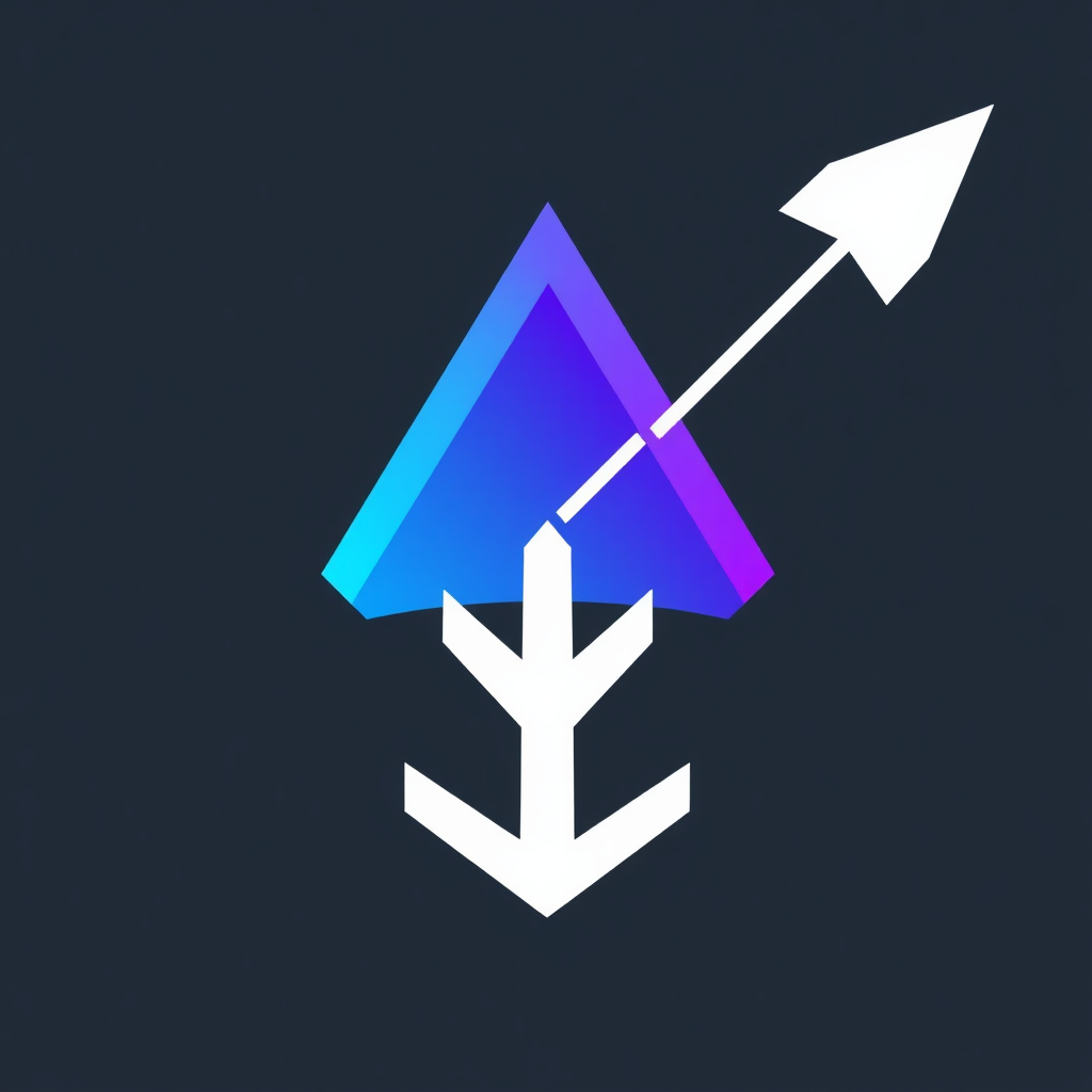 Modern tech logo with blue-purple gradient geometric shape and white arrow decoration