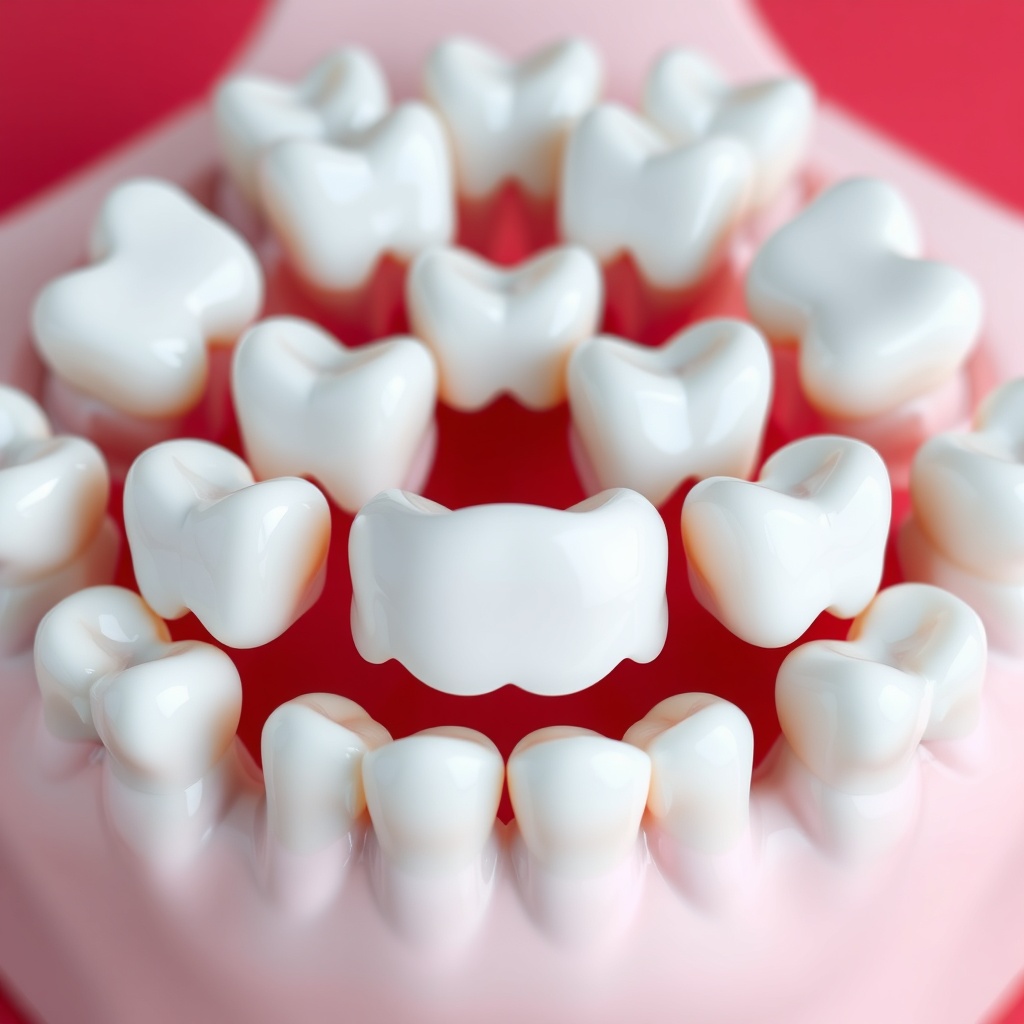 Phantom multiple dental crowns arranged tightly with pure color and soft gloss
