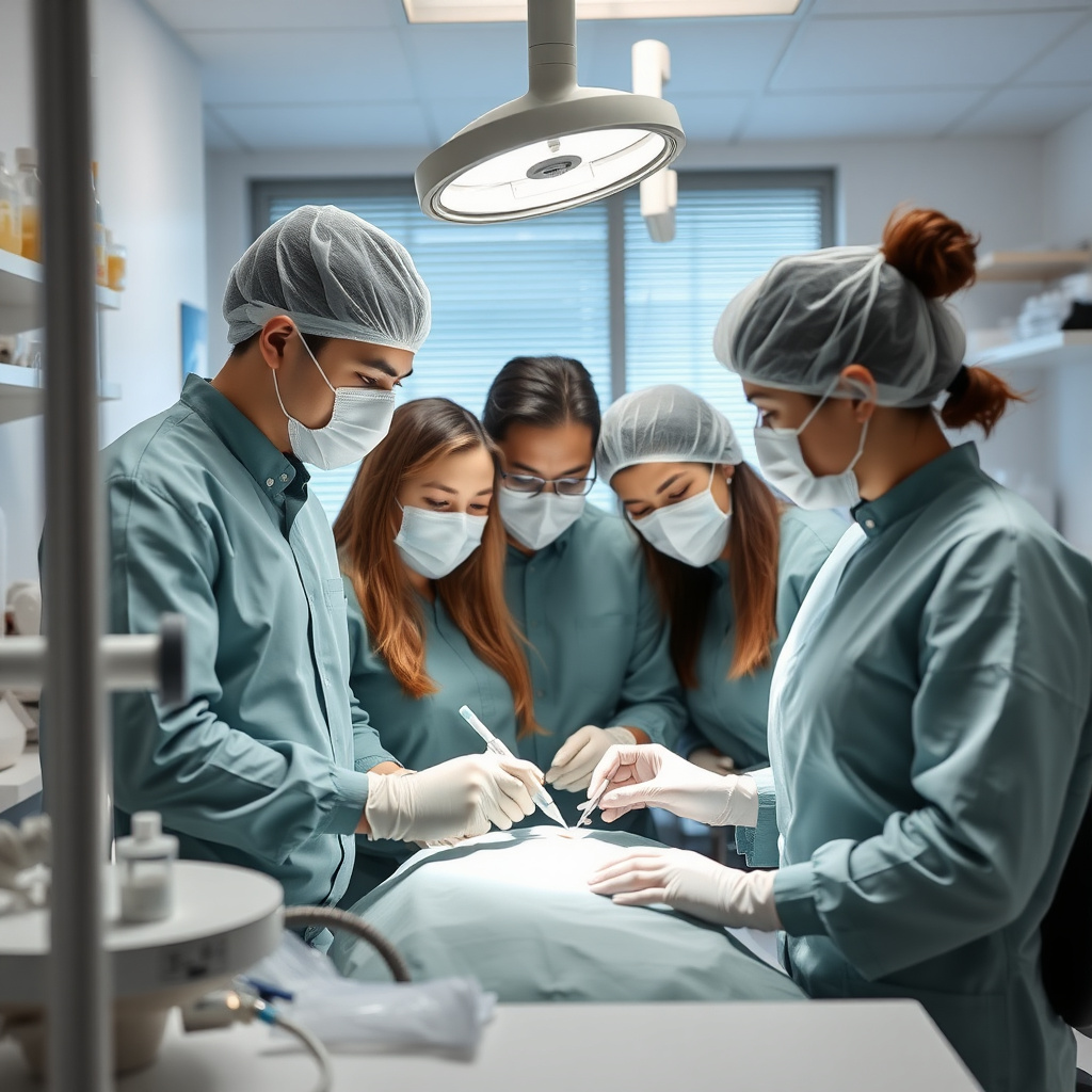 Professional dental technician team in clean laboratory environment