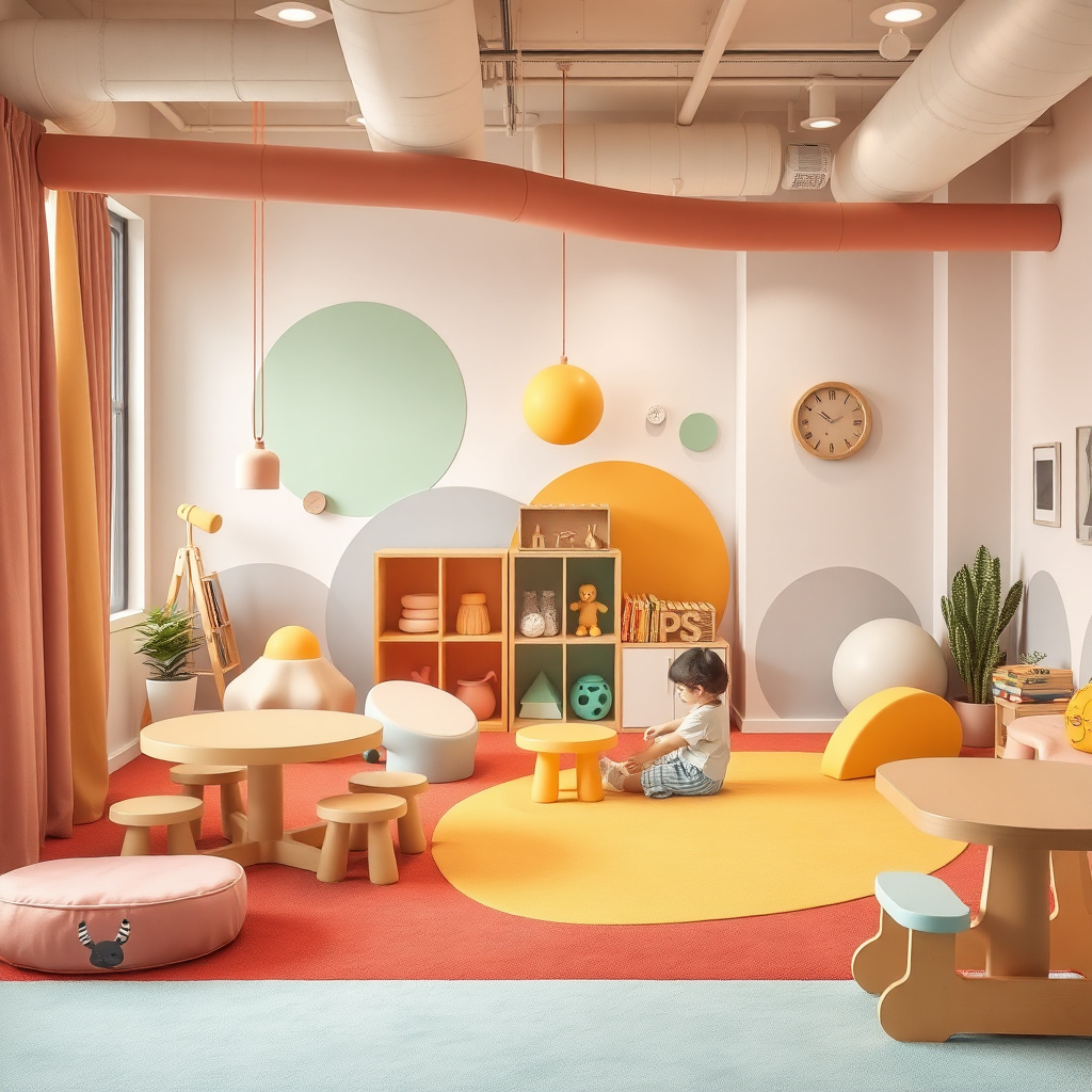 Kids play zone with soft colors
