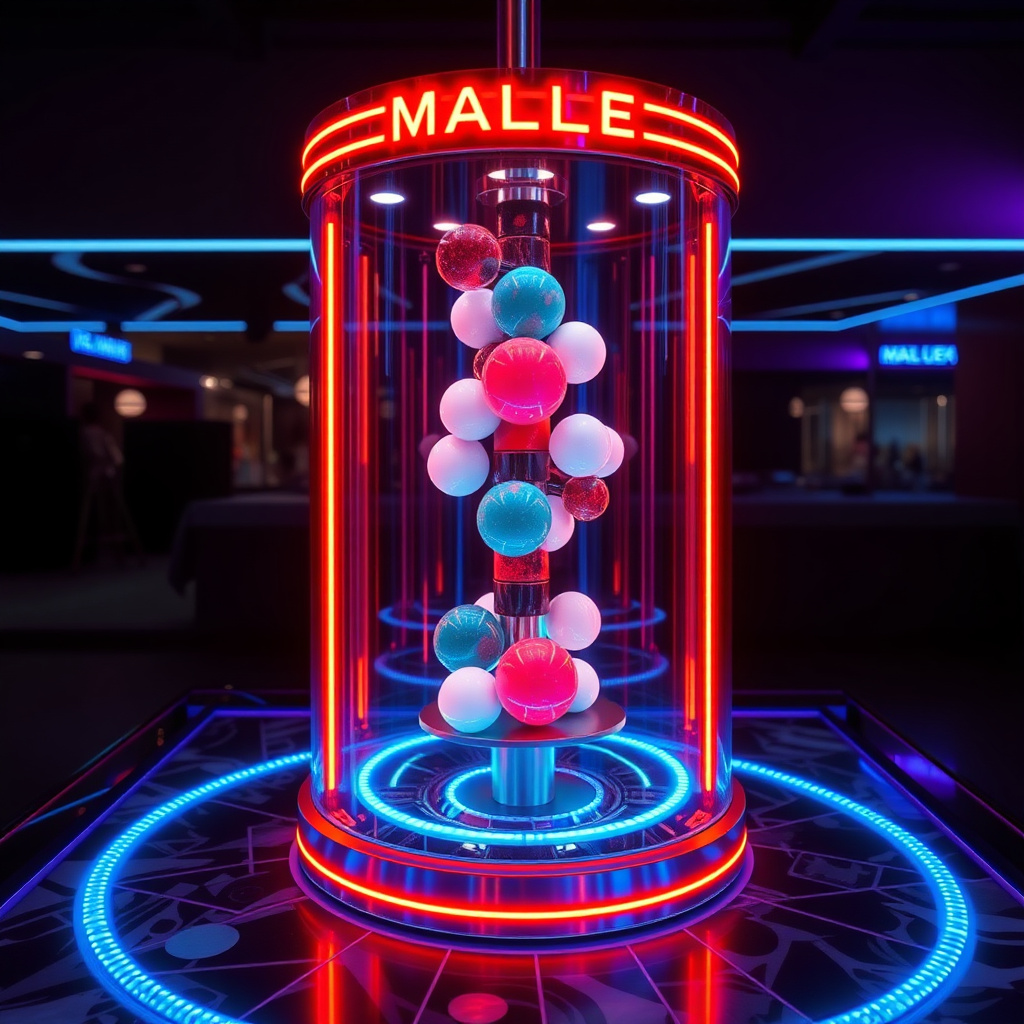 Vertical marble interactive machine with neon lights and tracks
