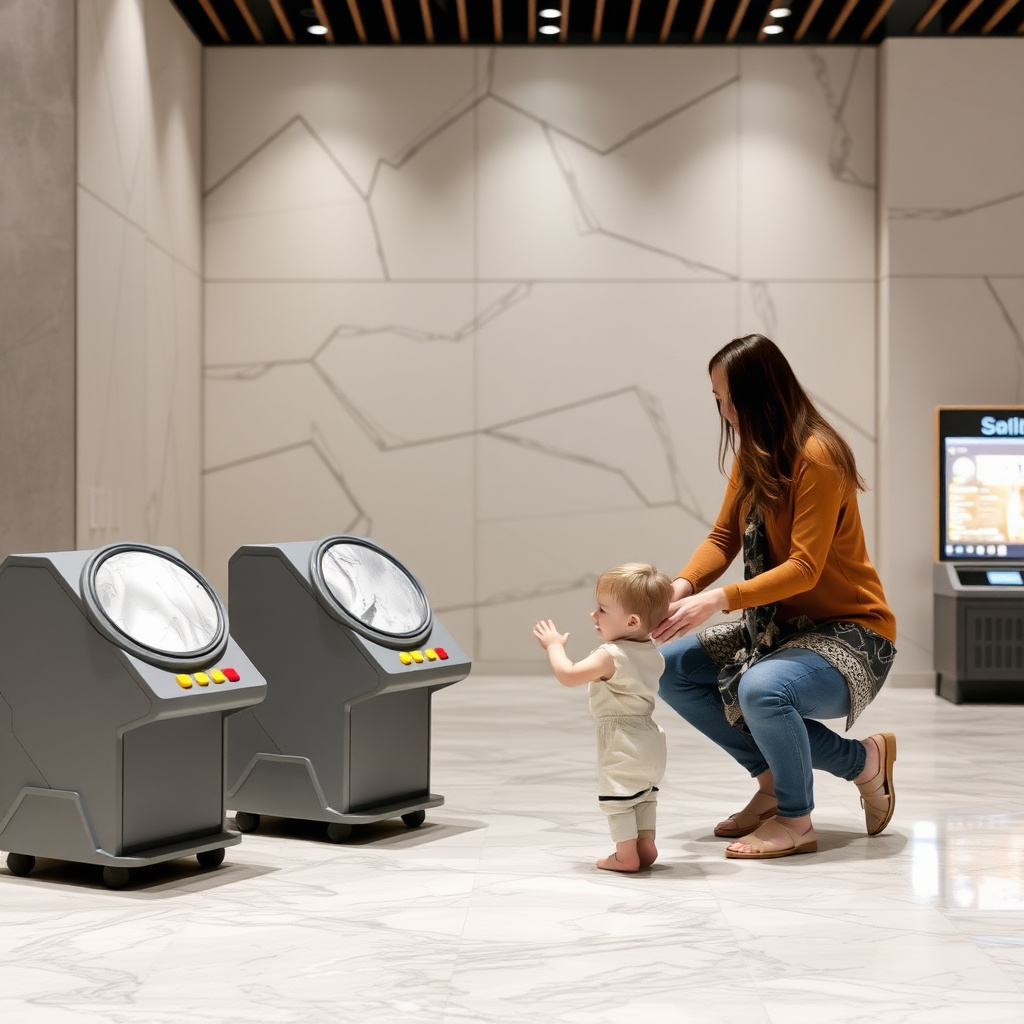 Parent-child marble interaction area with low height machines