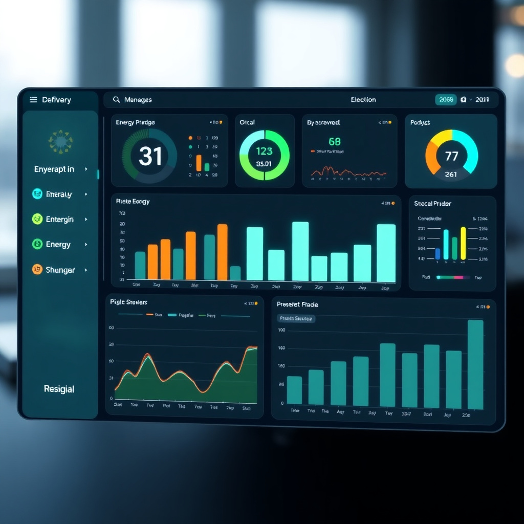 High-tech energy management dashboard visualization
