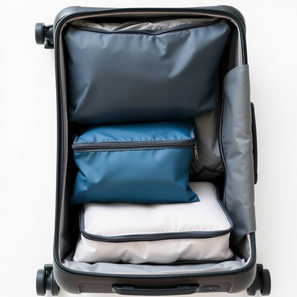 Travel packing cubes inside a suitcase