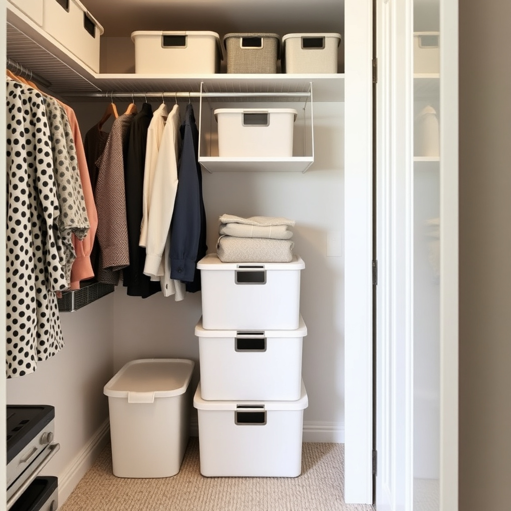 Neatly organized closet with storage boxes
