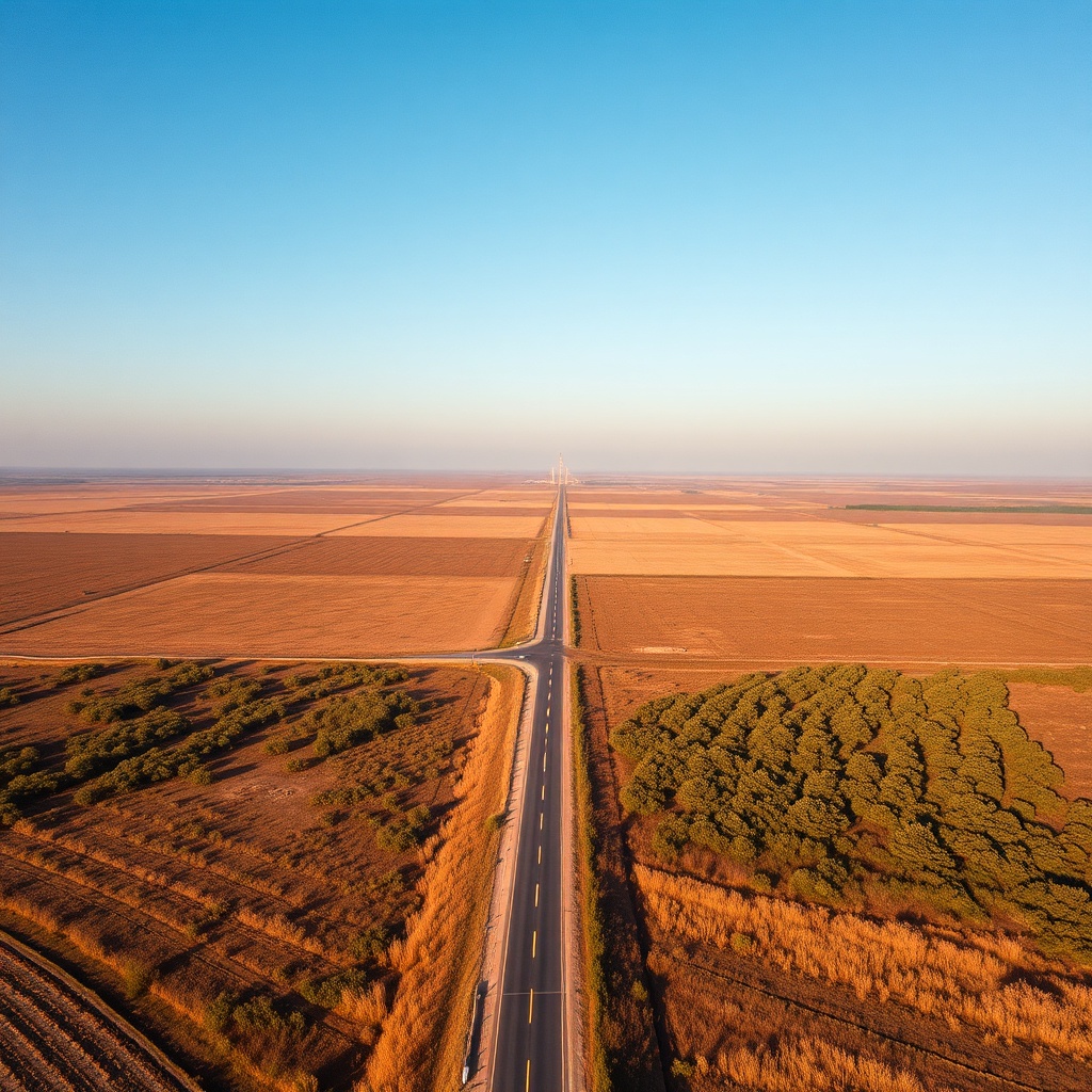 Aerial view of oil field road and vegetation