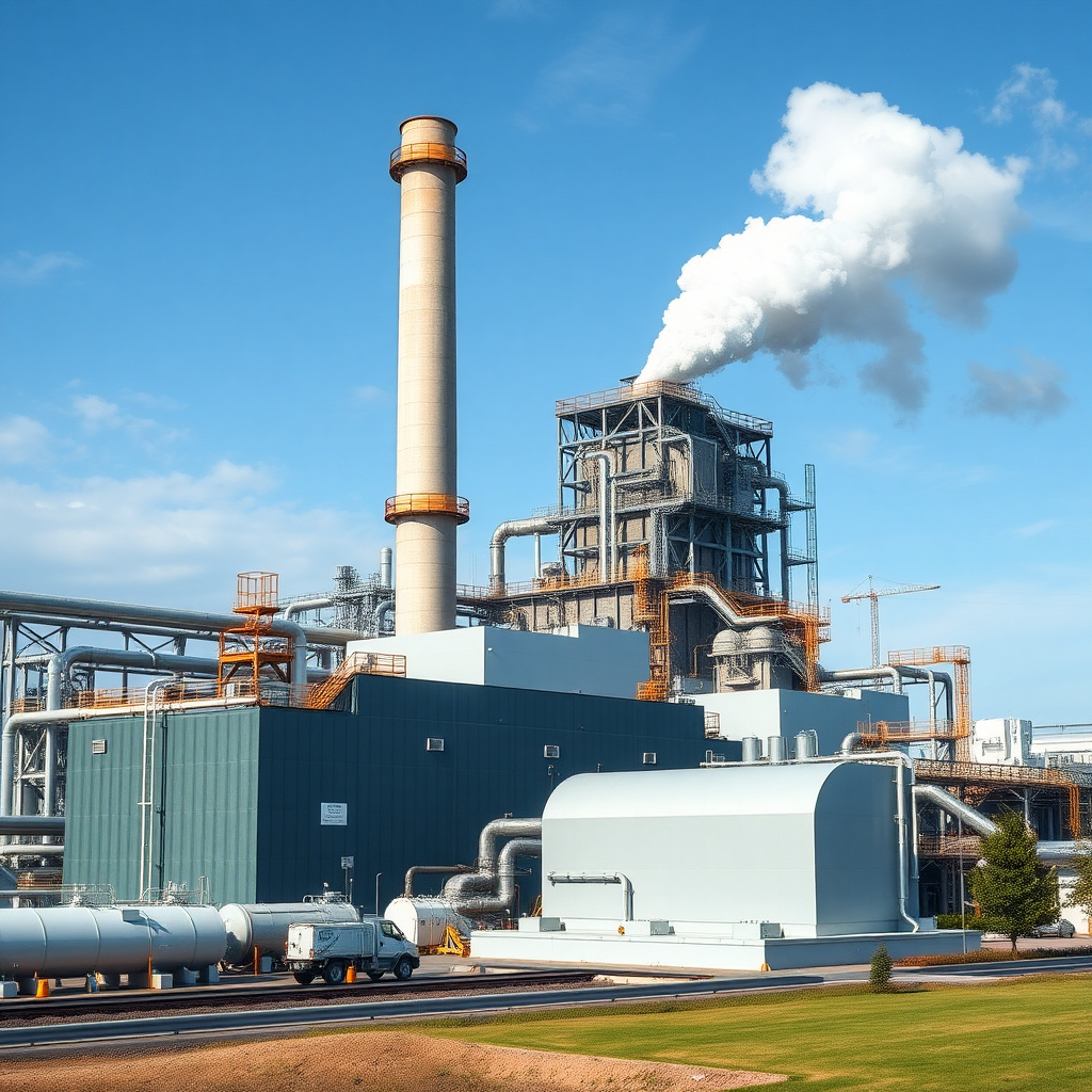 Modern industrial plant with steam and clean energy facility