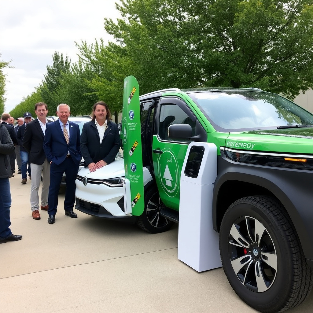 Company event photo with new energy vehicle