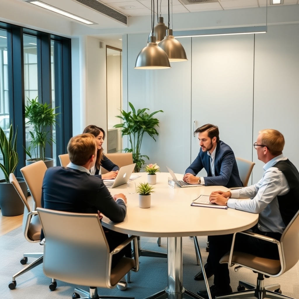 Modern office meeting discussing private equity investment strategy