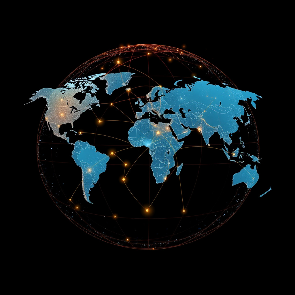 Conceptual digital world map showing global corporate connectivity