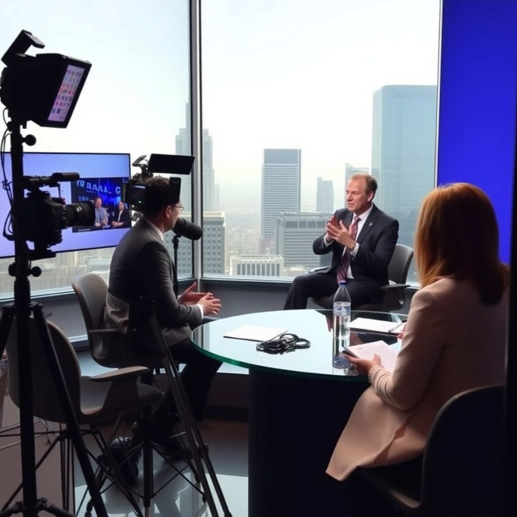 Financial news interview setup