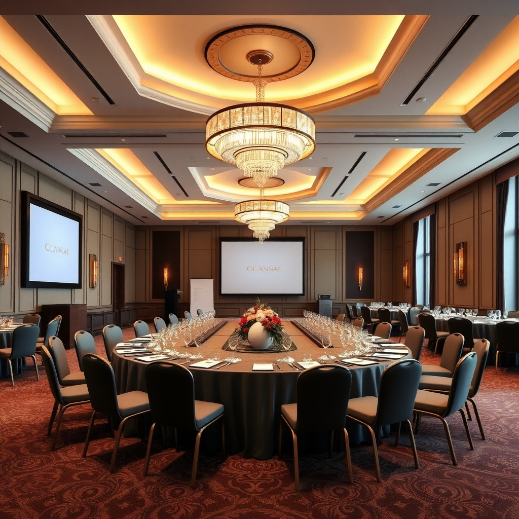 Luxury hotel ballroom for investor conference
