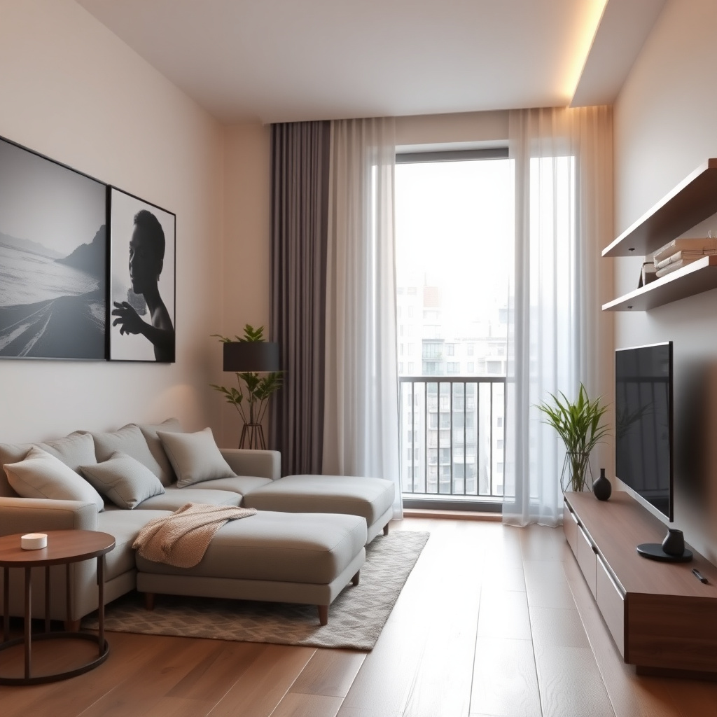 Modern apartment interior with soft lighting