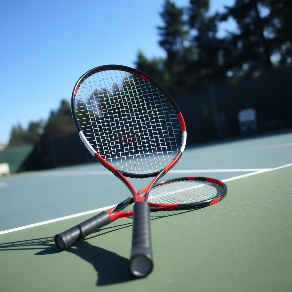 A pair of tennis rackets at a court