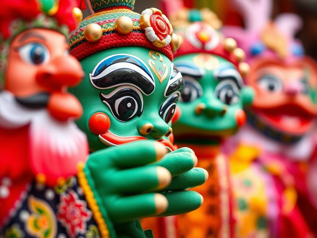 Close-up of colorful traditional Minnan glove puppets