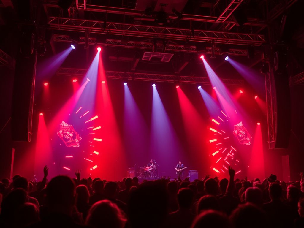 Concert stage lights and audience at a live performance