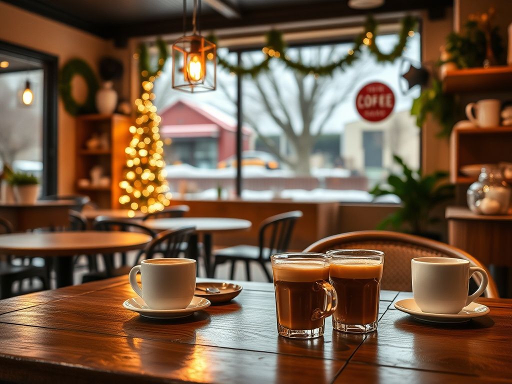 Cozy coffee shop with warm drinks