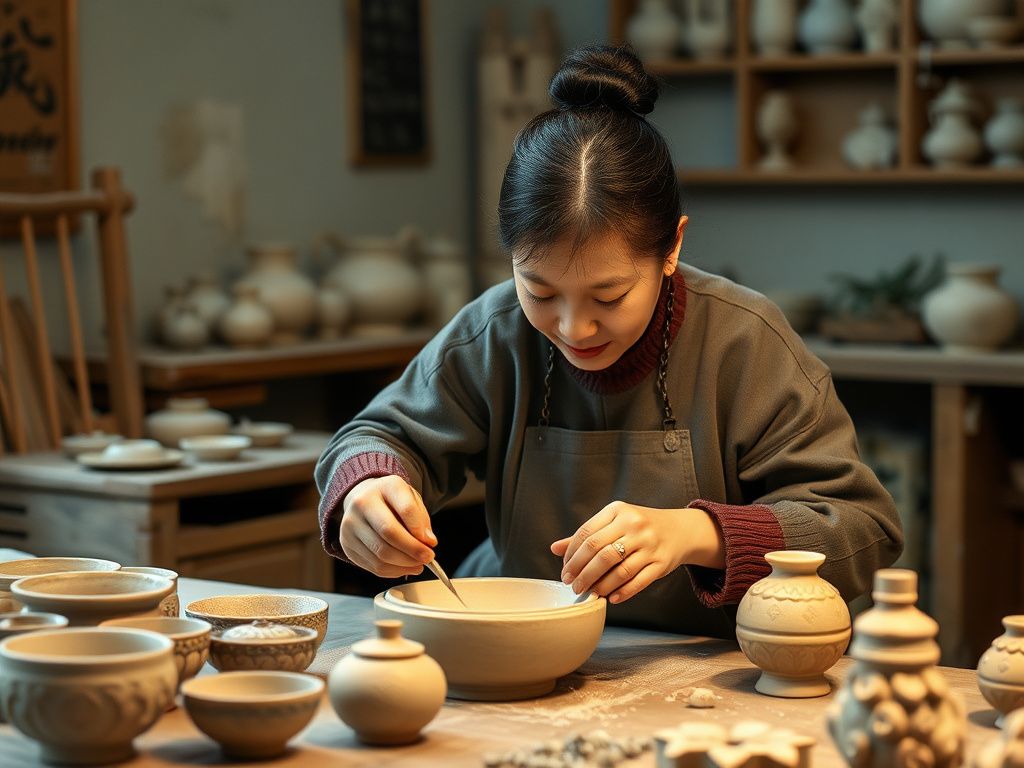 Traditional ceramic shard carving workshop in Minnan