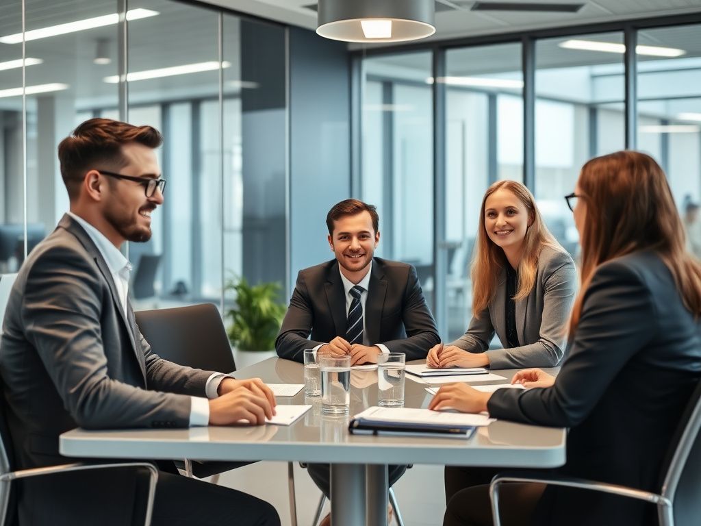 Professional business team meeting in a contemporary office
