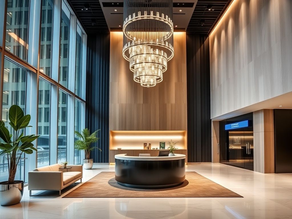 Bright modern international trade company office reception
