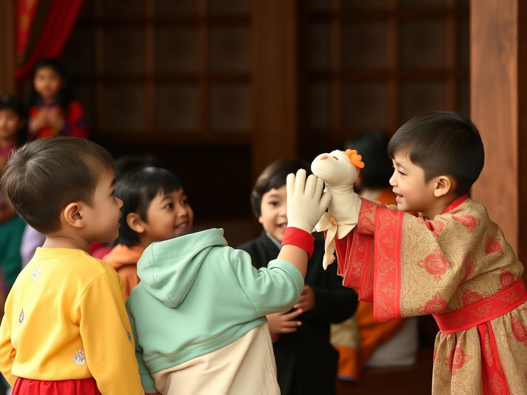Children experiencing traditional glove puppet performance