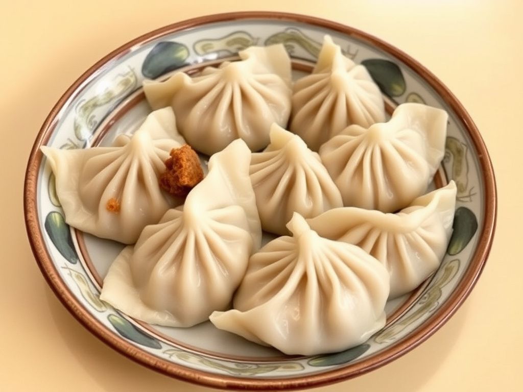 Handmade pork dumplings on a ceramic plate