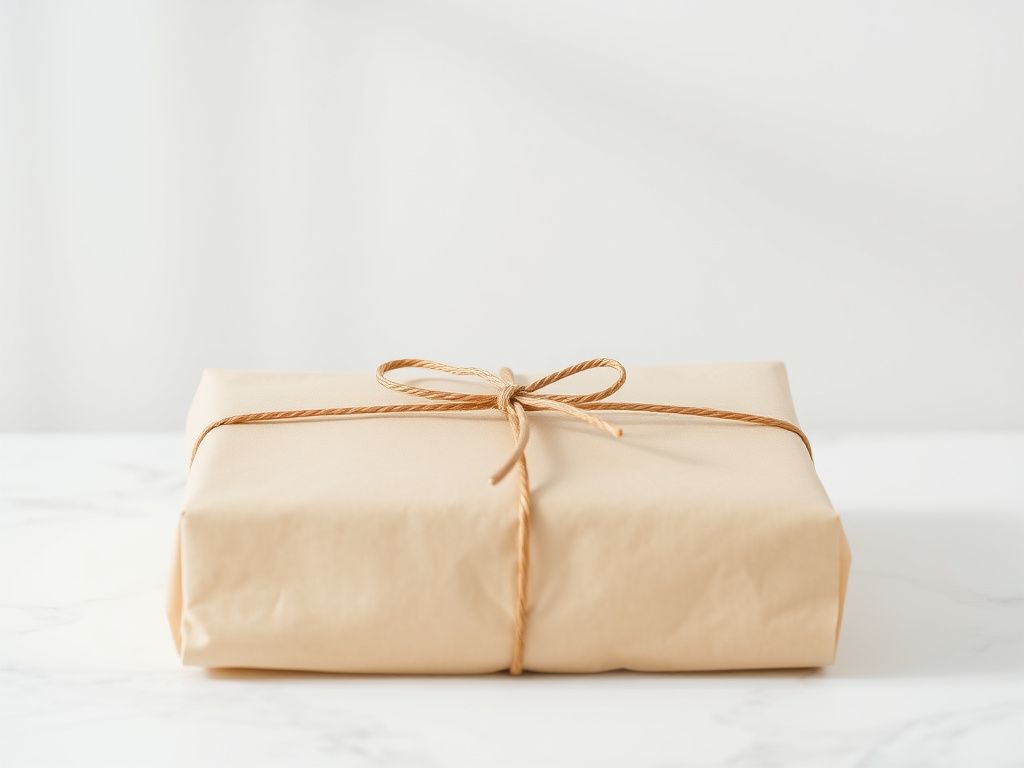 Minimal package of soft bamboo tissue paper on a clean table