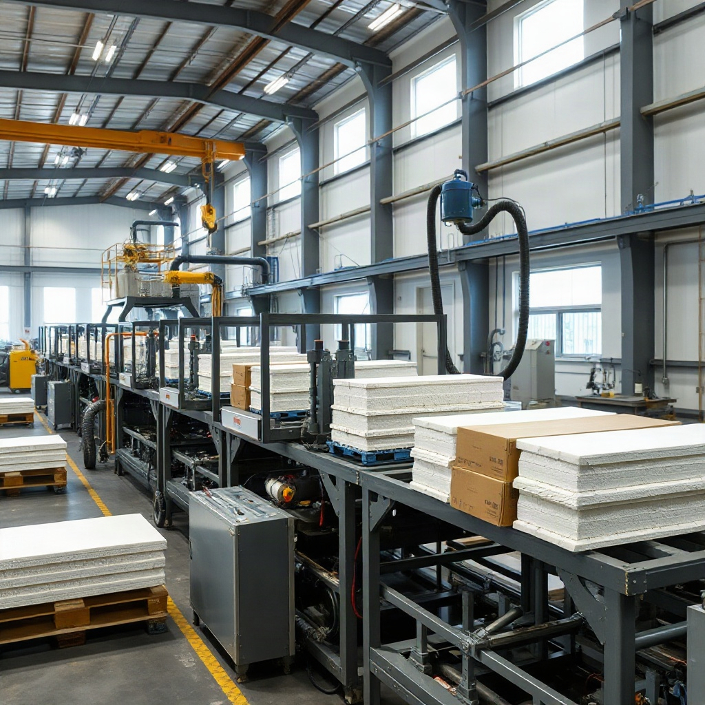 EPS foam packaging production line inside a modern factory