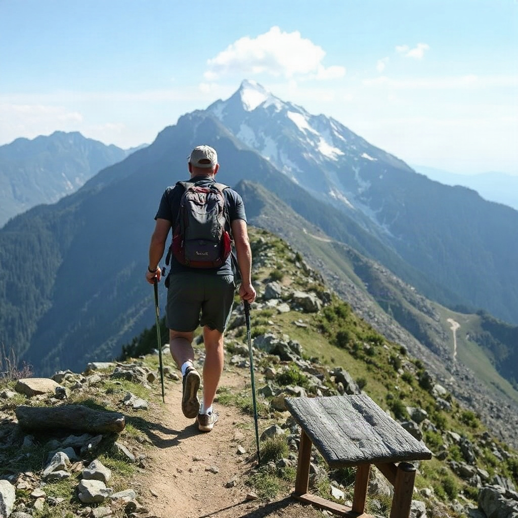 Hiker walking along a mountain trail