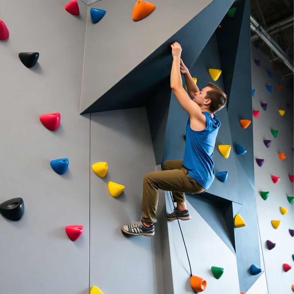 Climber scaling an indoor climbing wall