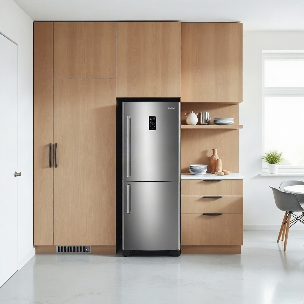 Silver smart refrigerator in a minimalist kitchen