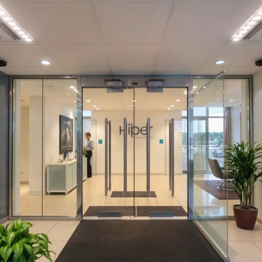 Corporate showroom entrance of an aluminium systems manufacturer