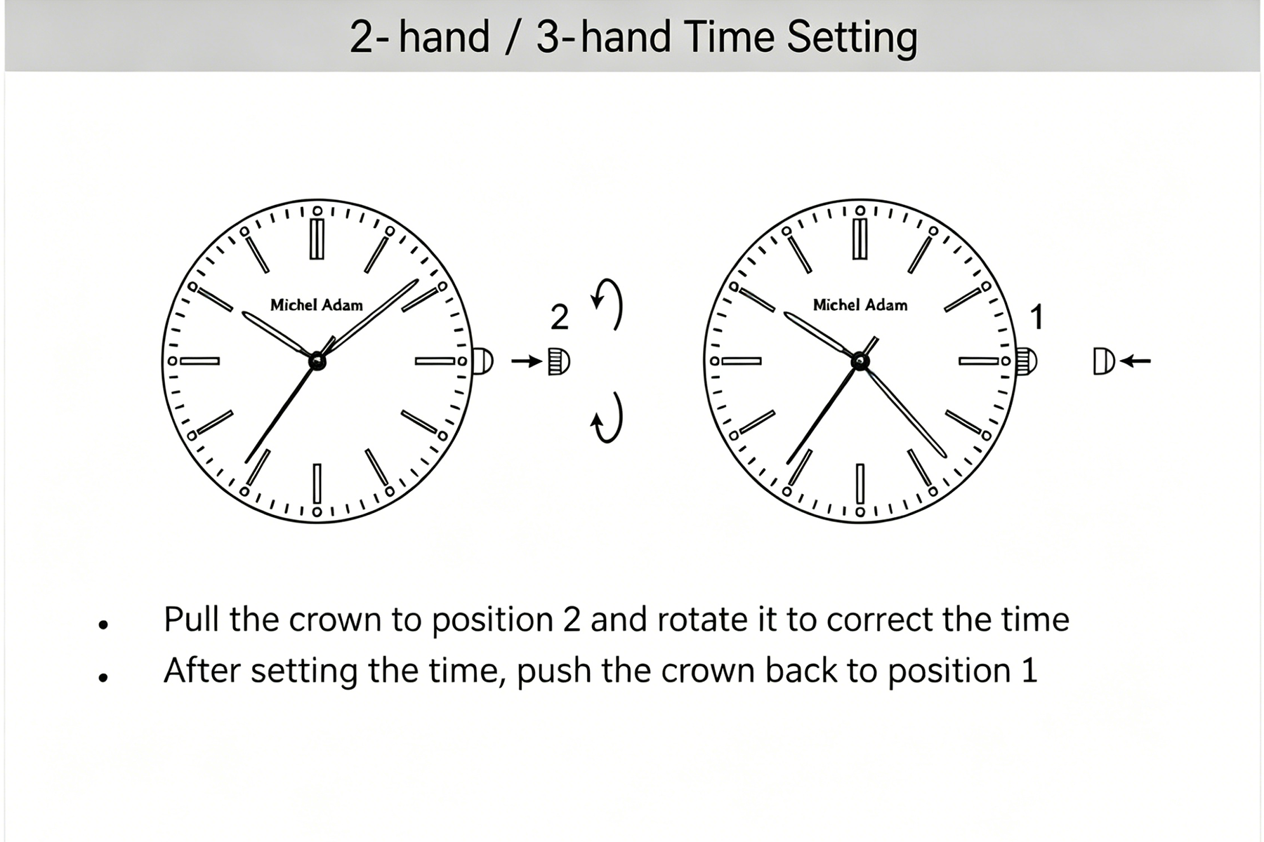 Harry Williams watch instruction manual page 2 in English - Time setting