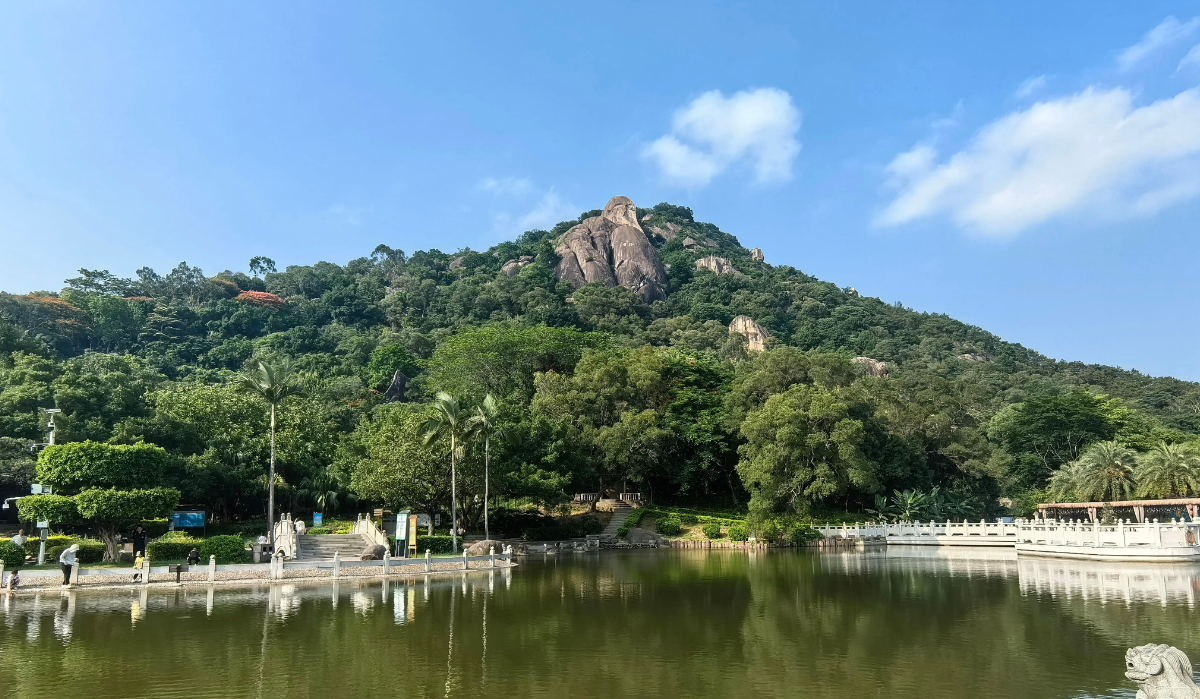 Scenic mountain trail and ancient carved rocks at Yundongyan Zhangzhou